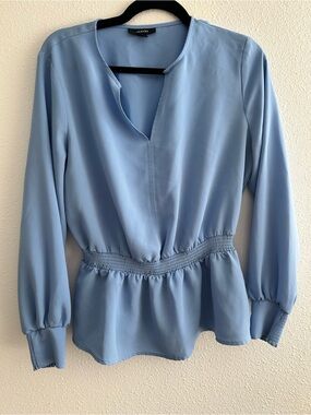 Alfani Light Blue Smocked Waist Peplum Blouse